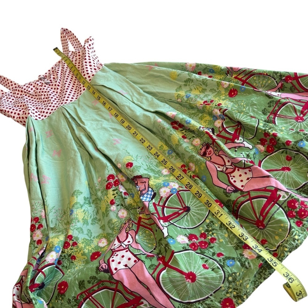 Retro Pin Up Rockabilly Polka Dot Dress Novelty Skirt Bicycles Medium 6 - Picture 11 of 15